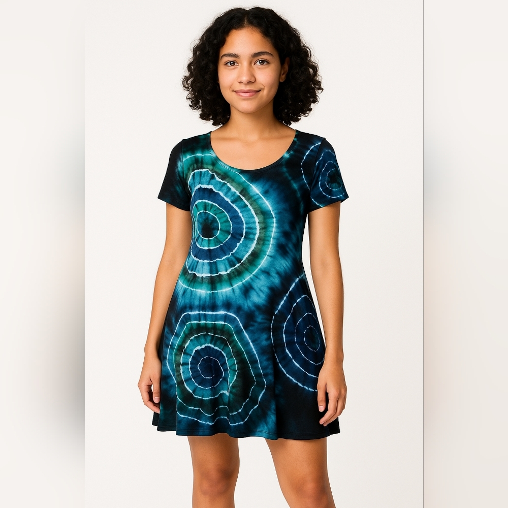 UFO SPOTTED Ladies Medium Fit And Flare Tie Dye Geode Dress with Pockets